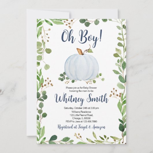 緑のカボチャの赤ちゃんシャワー 招待状 (正面)