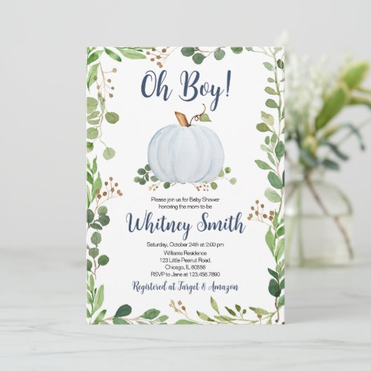 緑のカボチャの赤ちゃんシャワー 招待状 (スタンド正面)