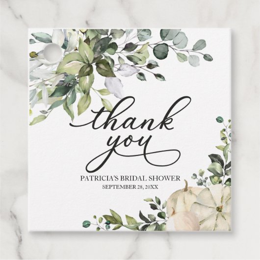 緑のカボチャ秋ブライダルシャワーのお気に入り フェイバータグ (正面)