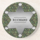 緑のカムフラージュパターン保安官の名前入りの記章 コースター (正面)