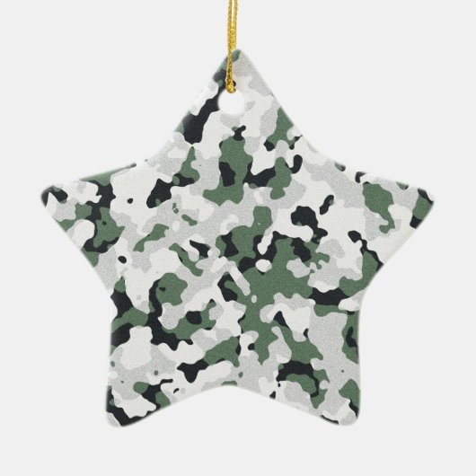 緑のカムフラージュパターン セラミックオーナメント (正面)