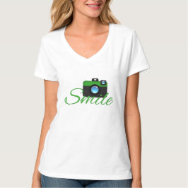 緑のカメラ及びスマイルのカメラマンのTシャツ Tシャツ