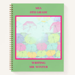 緑のカラフルな傘のクラスの学生 ノートブック