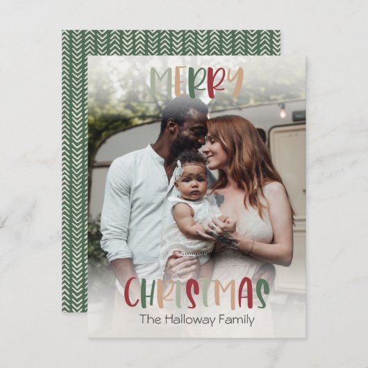 緑のカラフルクリスマスブライトフル写真 シーズンカード (正面/裏面)