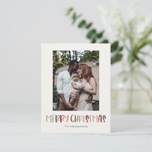 緑のカラフルクリスマス縦独身の写真 シーズンカード (スタンド正面)