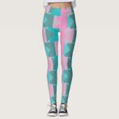 緑のカラフルティール（緑がかった色）とピンクの矢印パターン レギンス (正面)