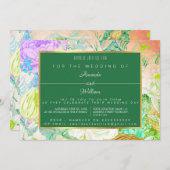緑のカラフルヴィンテージフローラ 招待状 (正面/裏面)