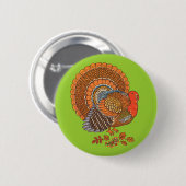緑のカラフル七面鳥の羽 缶バッジ (正面&裏面)