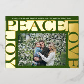 緑のカラフル愛の平和の喜び1つのフォトフレーム 箔シーズンカード (正面)