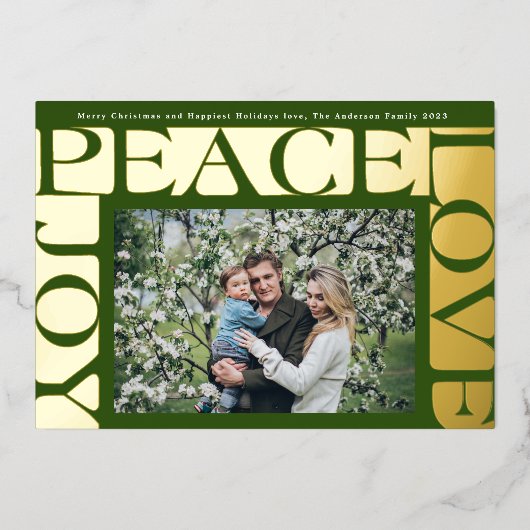 緑のカラフル愛の平和の喜び1つのフォトフレーム 箔シーズンカード (正面)