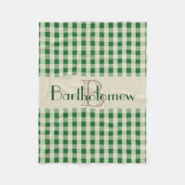 緑のカーキ色の点検パターンモノグラムの名前の男の子 フリースブランケット