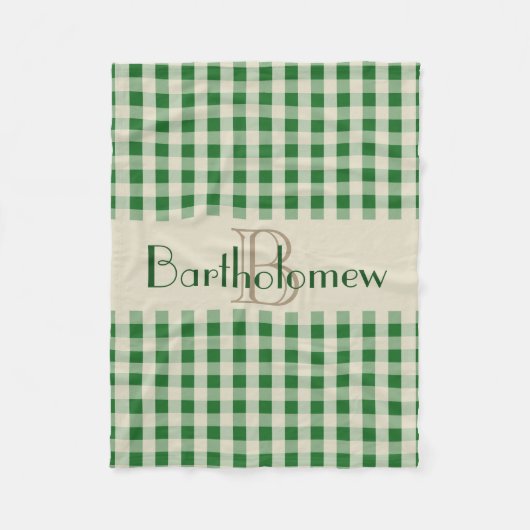 緑のカーキ色の点検パターンモノグラムの名前の男の子 フリースブランケット (正面)