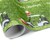 緑のカートとクリスマスのためのゴルフサンタクロース ラッピングペーパー (ロールコーナー)