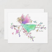 緑のガウンのエンジェルとハートと鳩 ノートカード (正面/裏面)