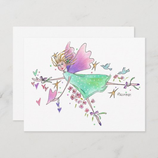 緑のガウンのエンジェルとハートと鳩 ノートカード (正面/裏面)