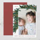 緑のガーランドと麻布の写真　赤　ホリデー シーズンカード (正面/裏面)