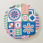 緑のキウイフルの水色分離イラストレーション ラウンドクッション (裏面)