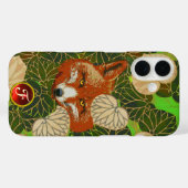 緑のキツネと葉の葉モノグラムの間の赤い Case-Mate iPhoneケース (裏面 (横))