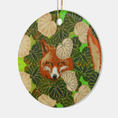 緑のキツネと葉の間の赤葉い  セラミックオーナメント (左)
