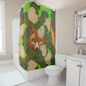 緑のキツネと葉の間葉の赤い シャワーカーテン (インサイチュ)