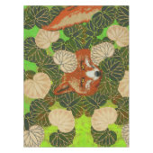 緑のキツネと葉の間葉の赤い テーブルクロス (正面)