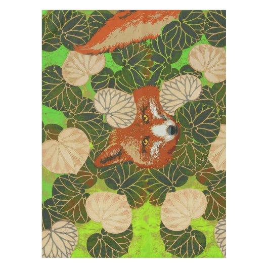 緑のキツネと葉の間葉の赤い テーブルクロス (正面)