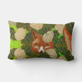 緑のキツネと葉の間葉の赤い ランバークッション (裏面)