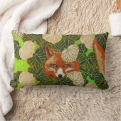 緑のキツネと葉の間葉の赤い ランバークッション (ブランケット)
