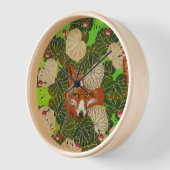 緑のキツネと葉の間葉の赤い 壁時計 (傾斜)