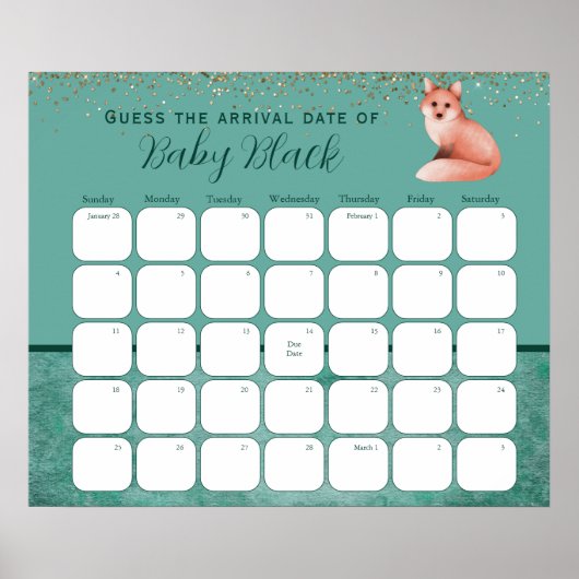 緑のキツネ赤ちゃんシャワー期日を推測 ポスター (正面)