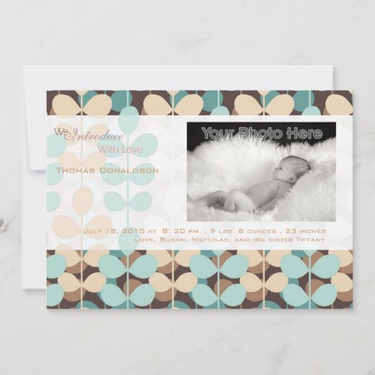 緑のキヅタの男の赤ちゃんの誕生の発表 案内状 (正面)