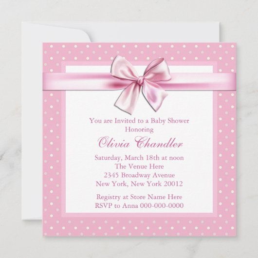 緑のキャリッジとピンクの水玉模様ベビーシャワー 招待状 (裏面)