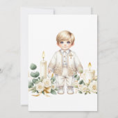 緑のキャンドル漫画の男の子バプテスマ 招待状 (裏面)