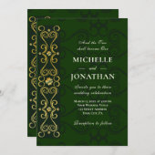 緑のキリスト教の背景に金色の装飾が施されたアイルランド風のデザイン 招待状 (正面/裏面)