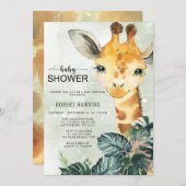 緑のキリン赤ちゃんシャワー 招待状 (正面/裏面)