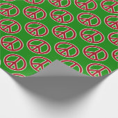 緑のギフト用包装紙の赤いピースサイン ラッピングペーパー (角)