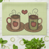 緑のギンガムのコーヒー時間 キッチンタオル (折り畳み)