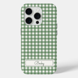 緑のギンガムチェックと名前 iPhone 15 PROケース