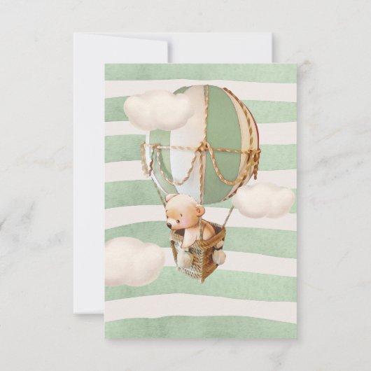 緑のクマのバルーン表示シャワー囲いカード 出欠カード (裏面)