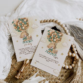 緑のクマのバルーン赤ちゃんシャワーおむつラッフル エンクロージャーカード