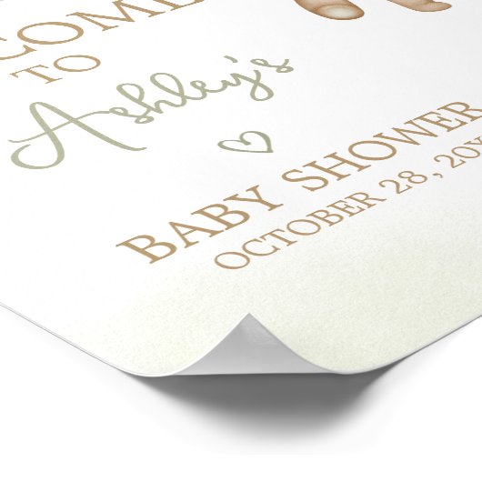 緑のクマのバルーン赤ちゃんシャワーへようこそ ポスター (角)