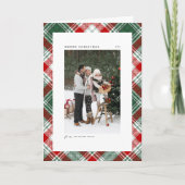 緑のクラシック格子模様メリークリスマスフォト シーズンカード (正面)