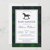 緑のクラシック格子馬の赤ちゃんシャワー 招待状 (正面)
