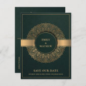 緑のクラシック金ゴールド華美マンダラ日付を保存 案内ポストカード (正面/裏面)