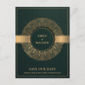 緑のクラシック金ゴールド華美マンダラ日付を保存 案内ポストカード (正面)