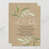 緑のクラフト、素朴な赤男女兼用ちゃんシャワー 招待状 (正面/裏面)