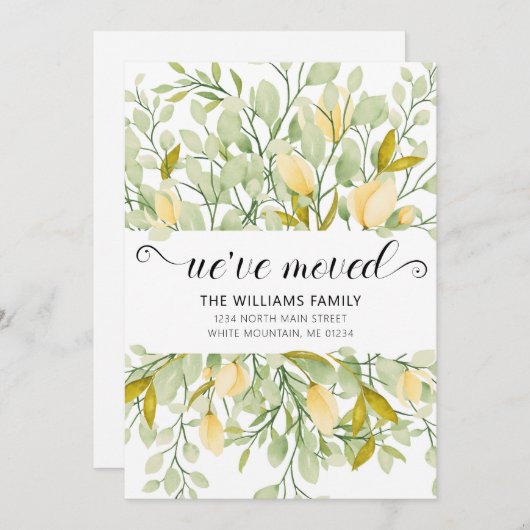 緑のクリエレガントーム色の水色フローラ移動 案内状 (正面/裏面)