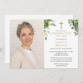 緑のクリスチャンお祝い・オブ・ライフ写真 招待状 (正面/裏面)