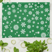 緑のクリスマスに白い雪の結晶 キッチンタオル (折り畳み)