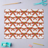 緑のクリスマスに赤いリボンの犬の足跡 薄葉紙 (クラフト)